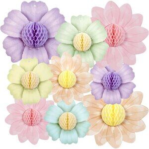 Pastel Rainbow Party Decorations 9 PCS Paper Flowers Honeycomb Birthday Wedding